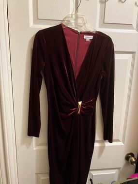 Vintage Calvin Klein Wine Velvet Long-Sleeve Twist-Detail Dress size 6